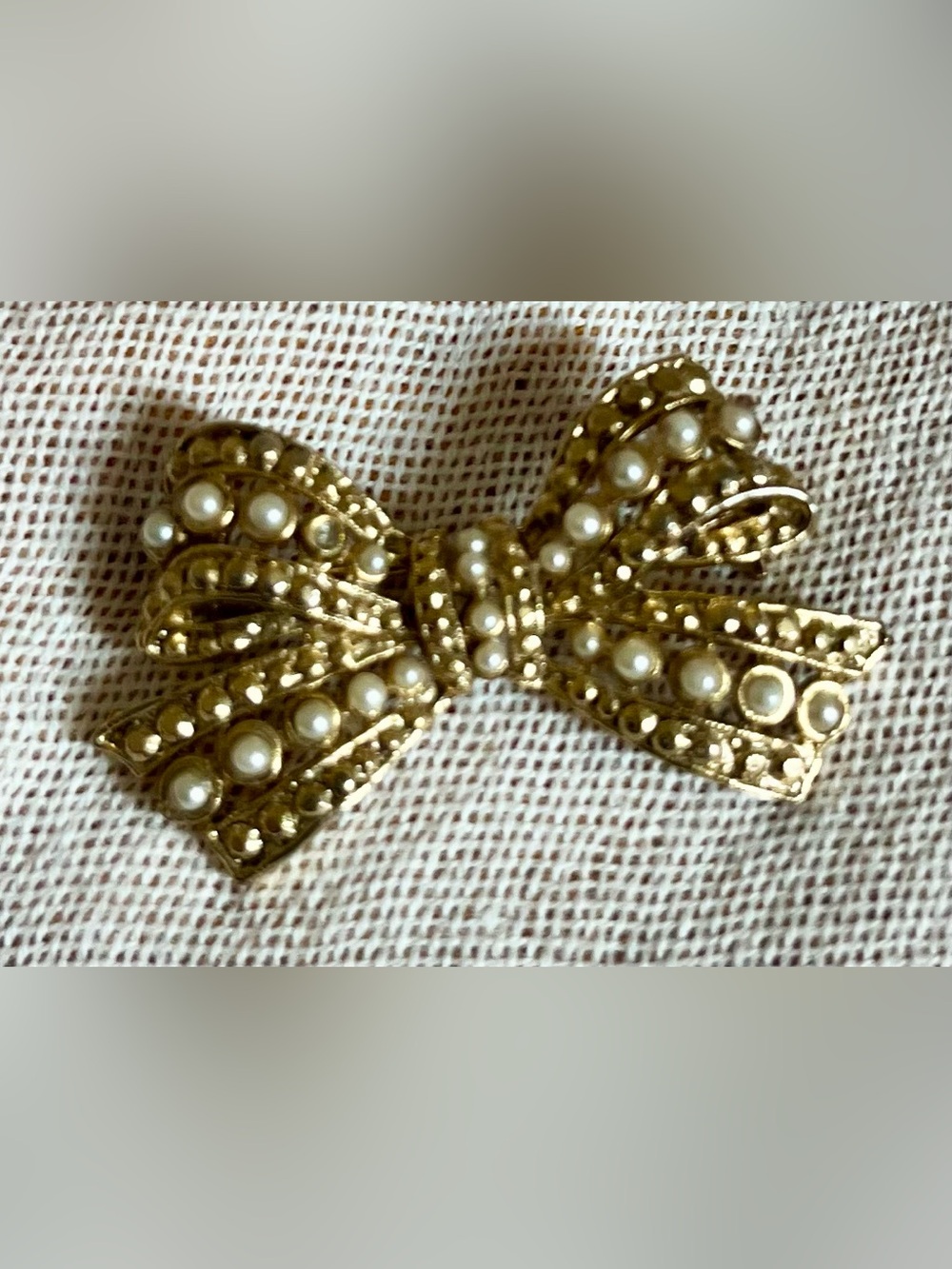 Gold Bow Pearl Accent Brooch - Women Accessories, 1950's